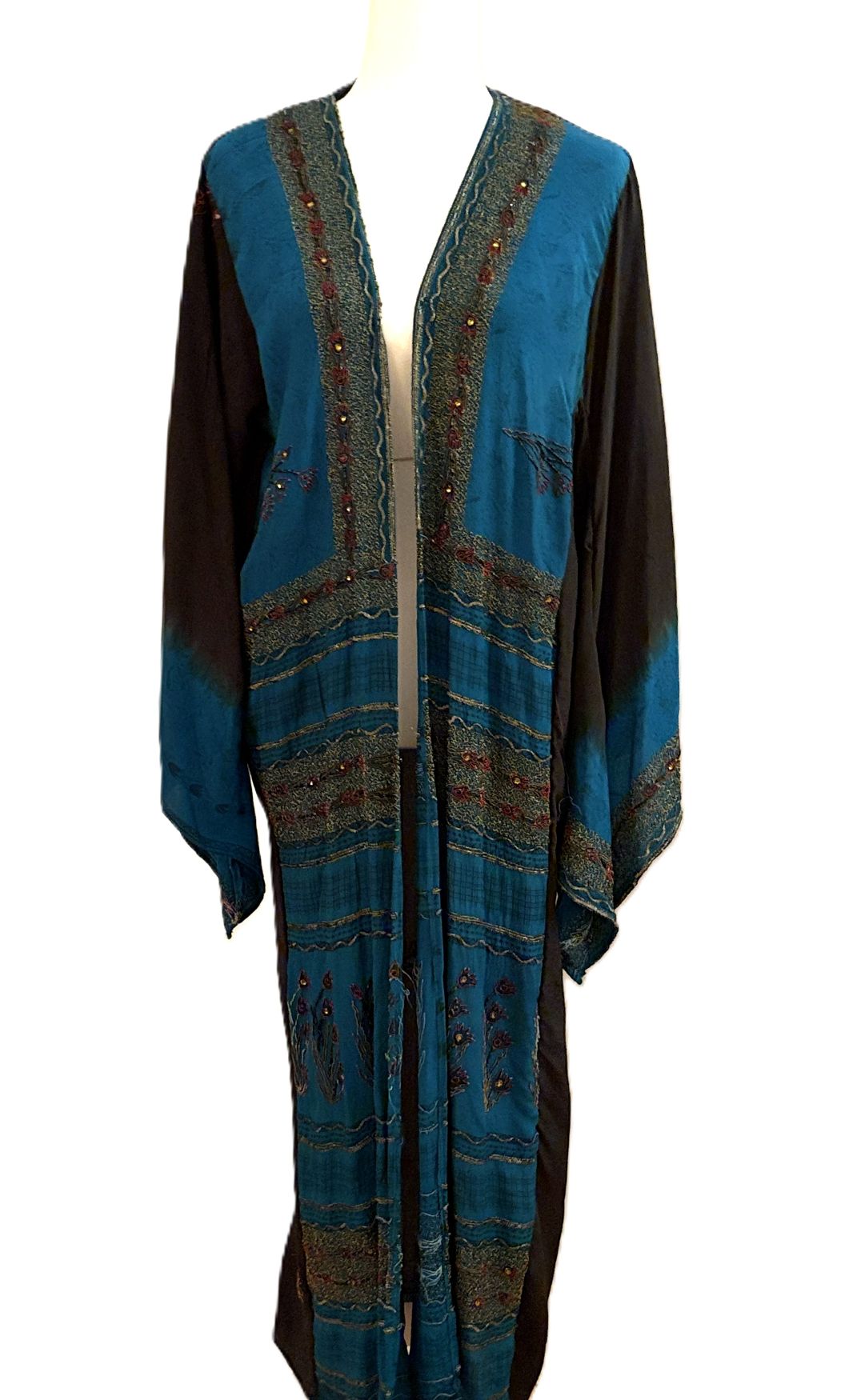 Kimonos, Long Silk Duster Dress or Jacket With Specialty Treatment (Peacok Teal)