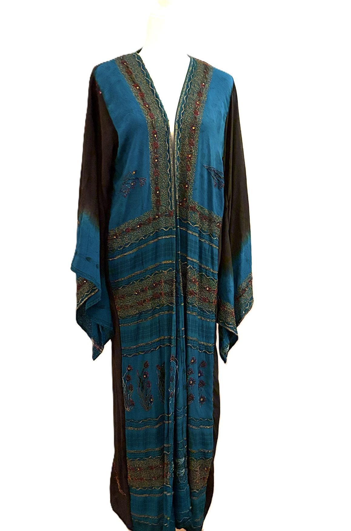 Kimonos, Long Silk Duster Dress or Jacket With Specialty Treatment (Peacok Teal)