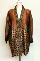 Stunning Short Vintage Art Silk Kimono Jacket (Bronze/Red)