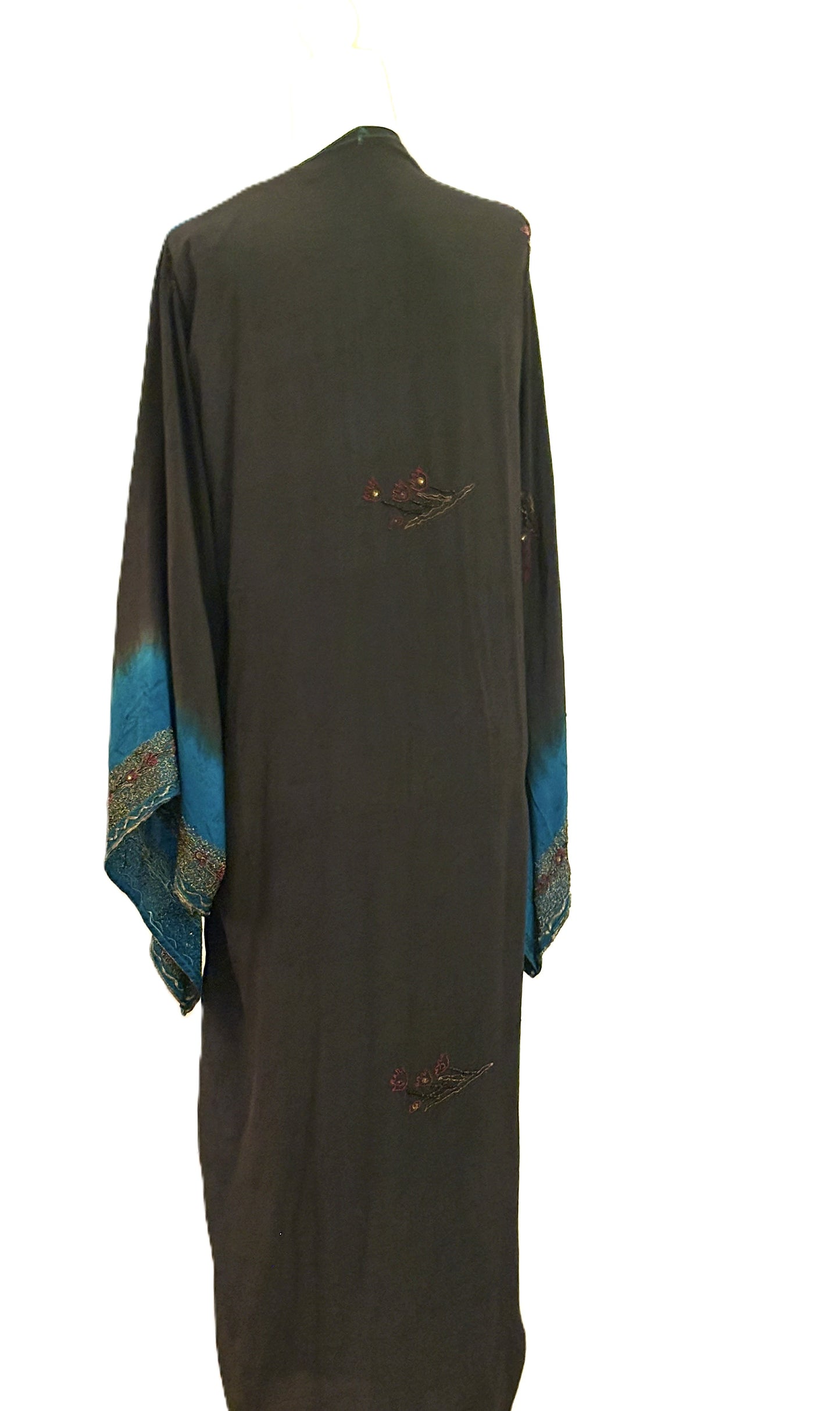 Kimonos, Long Silk Duster Dress or Jacket With Specialty Treatment (Peacok Teal)