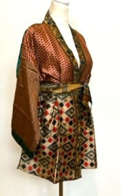 Stunning Short Vintage Art Silk Kimono Jacket (Bronze/Red)