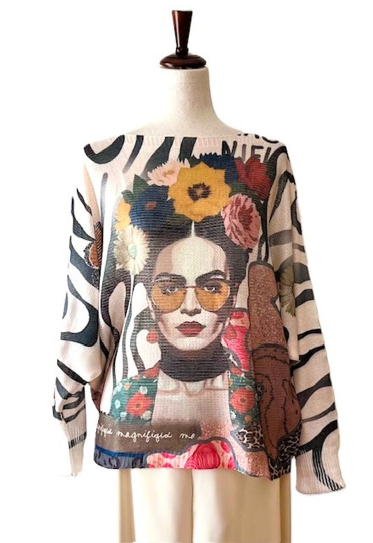 Italian Knit Sweater, Frida with Glasses