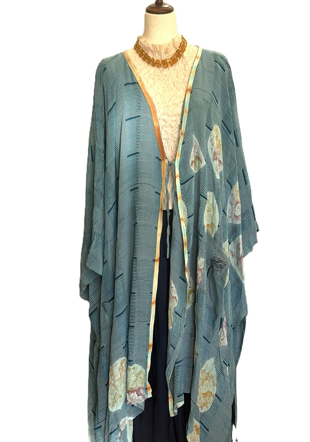 Kantha Bae Orchid Silk Kimono: Vintage Sari, Mixed Print, Asymmetrical Layer