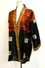 Stunning Short Vintage Art Silk Kimono Jacket (Black and Gold)