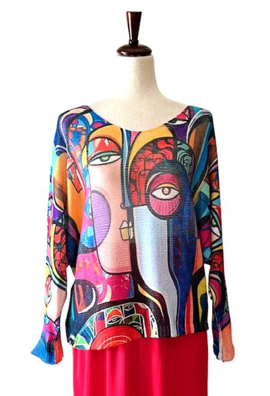Italian Knit Sweater, Eye "Picasso" Makes a Statement