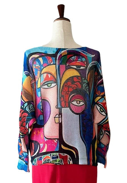 Italian Knit Sweater, Eye "Picasso" Makes a Statement