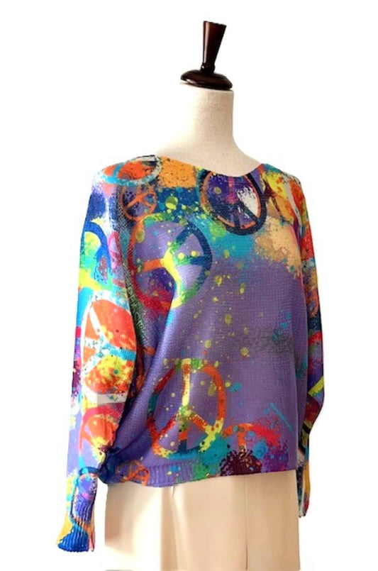 Italian Knit Sweater, Purple Peace and Love