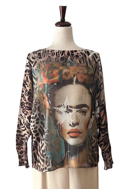 Italian Knit Sweater, Great Color and Light Weight (Frida Leopard)