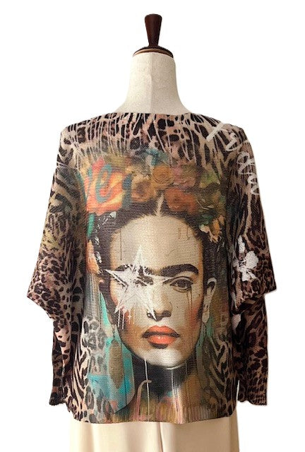 Italian Knit Sweater, Great Color and Light Weight (Frida Leopard)