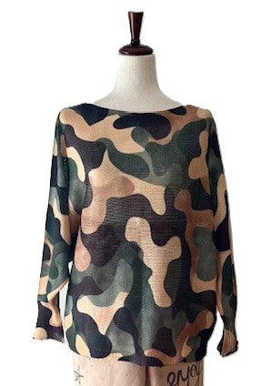Italian Knit Sweater, Great Color and Light Weight (Olive Camoflauge)