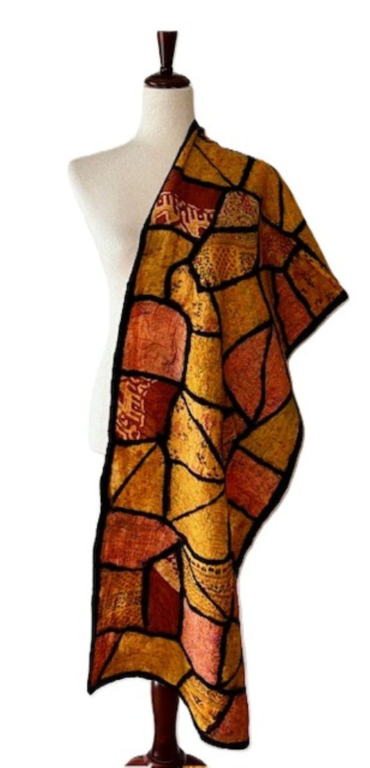 Scarf: Stained Glass Collage Patchwork Scarf Gold