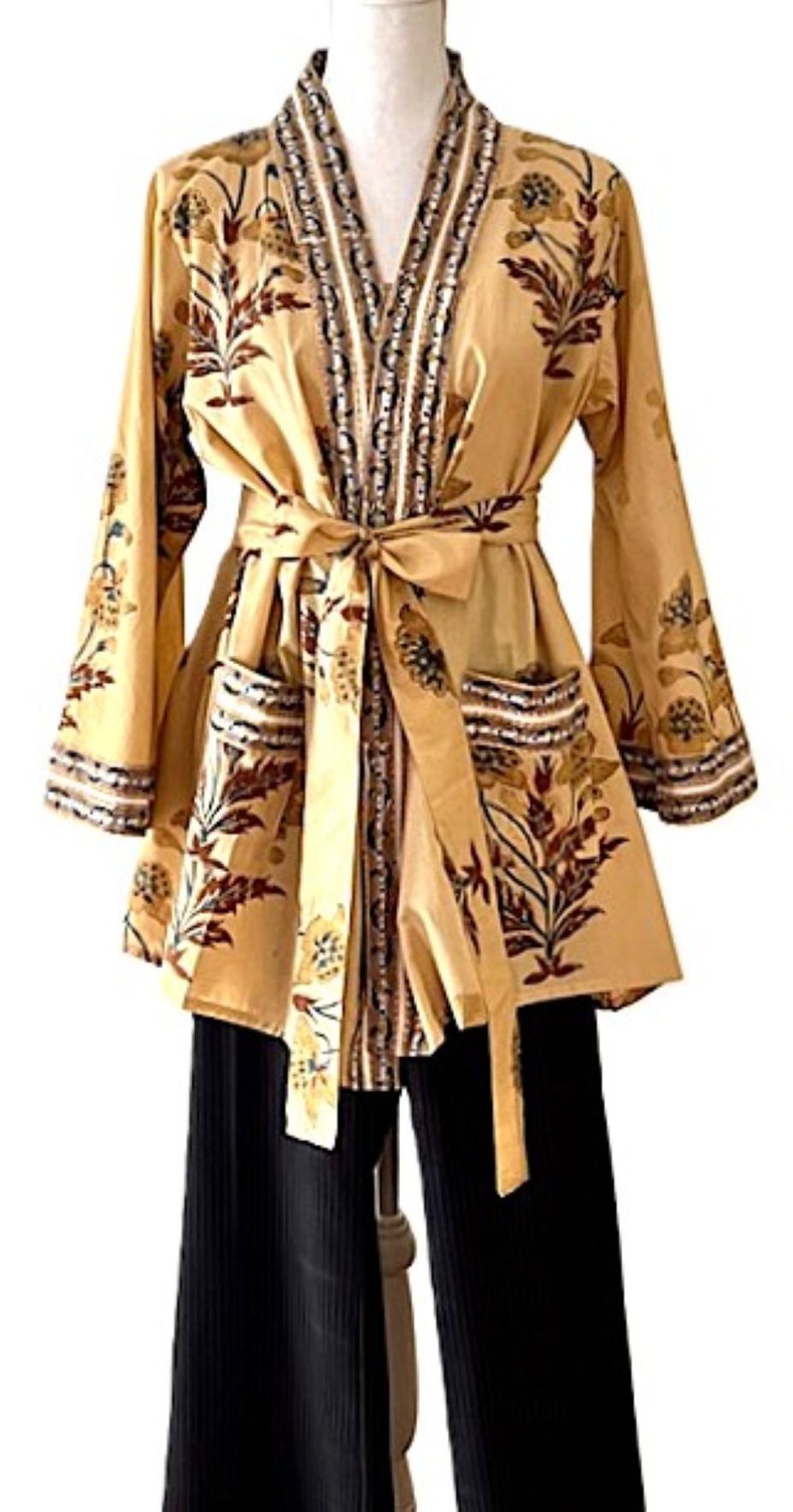 New Style: Designer Floral Cotton Kimono Jacket With Pocket And Matching Belt