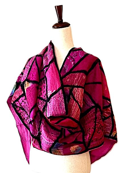 Scarf: Stained Glass Collage Patchwork Scarf Rose