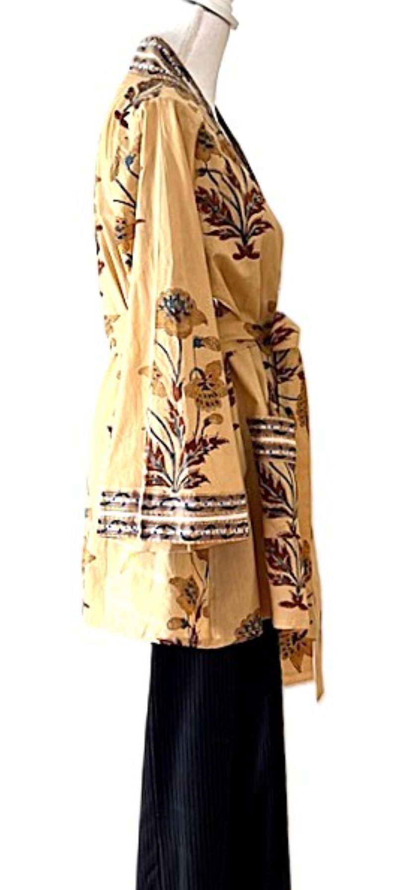 New Style: Designer Floral Cotton Kimono Jacket With Pocket And Matching Belt