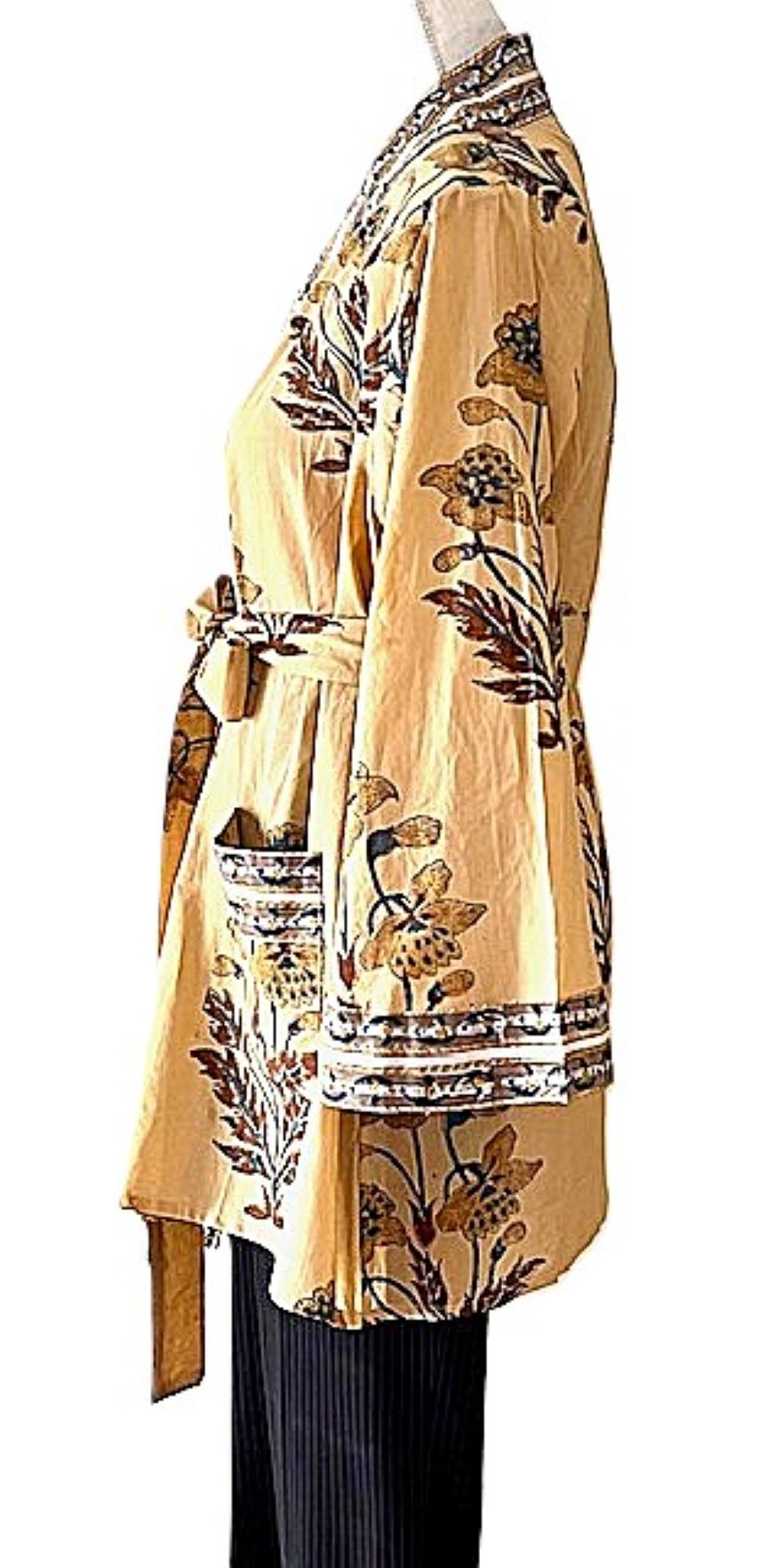 New Style: Designer Floral Cotton Kimono Jacket With Pocket And Matching Belt