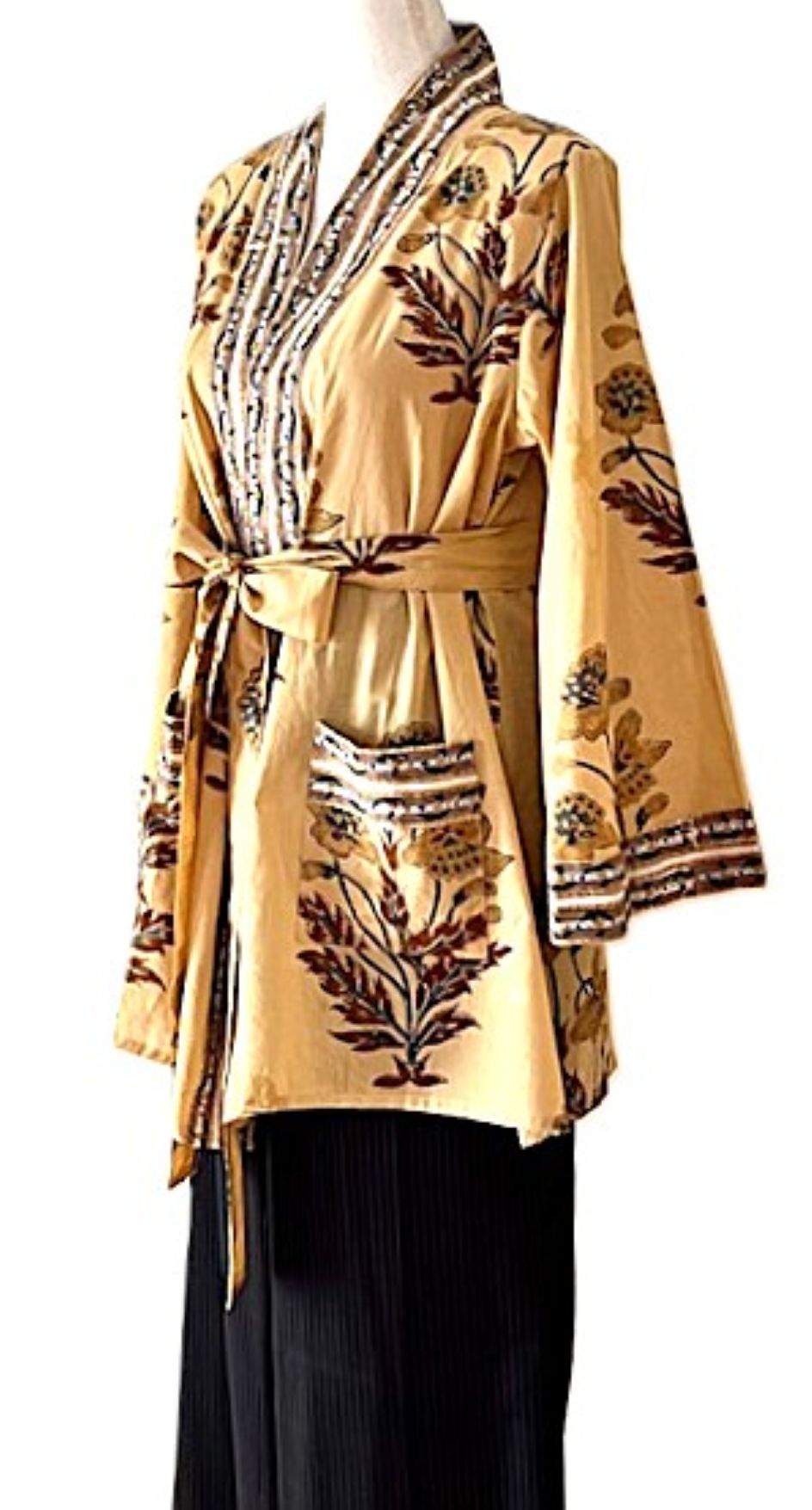 New Style: Designer Floral Cotton Kimono Jacket With Pocket And Matching Belt
