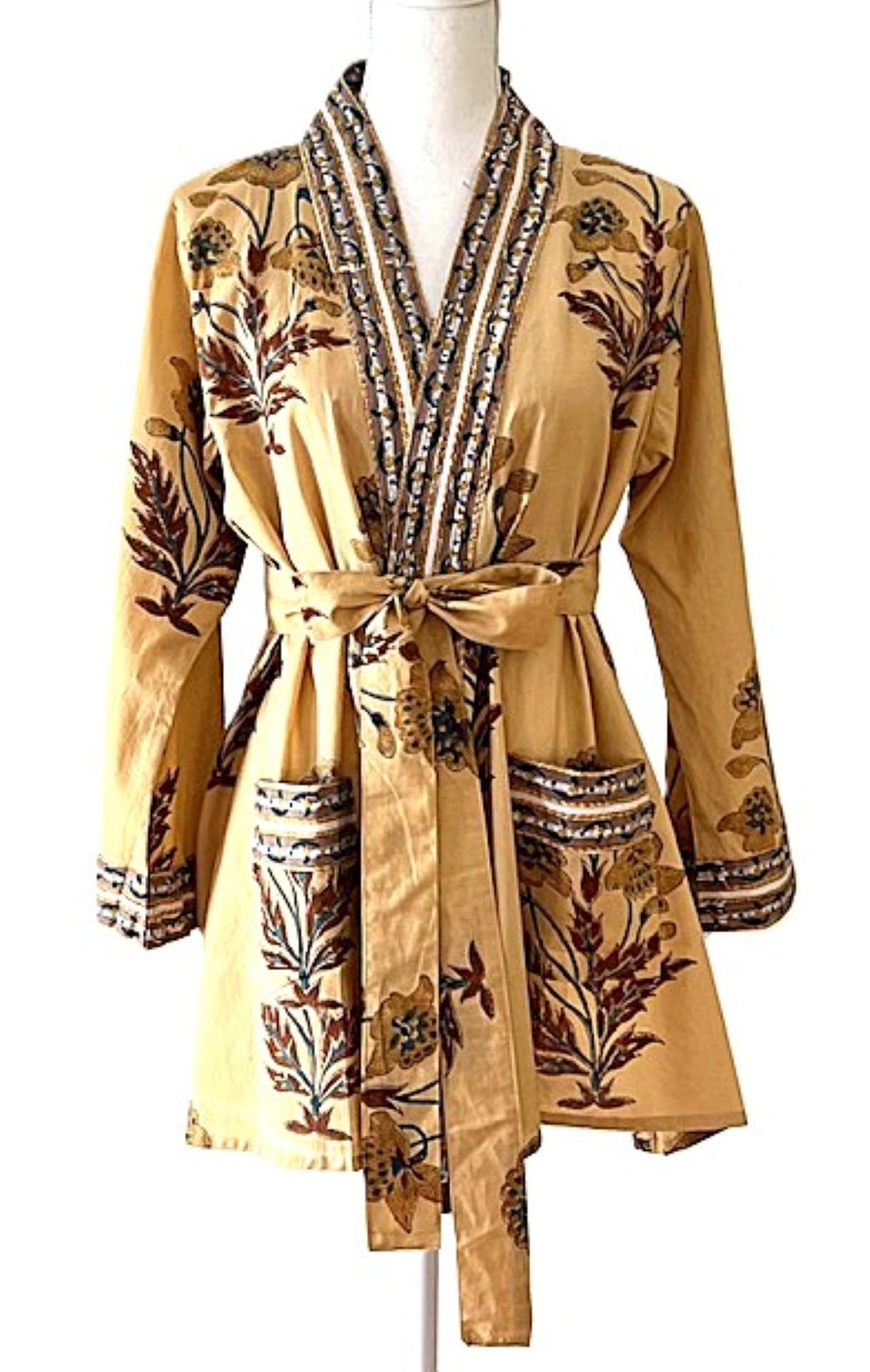 New Style: Designer Floral Cotton Kimono Jacket With Pocket And Matching Belt