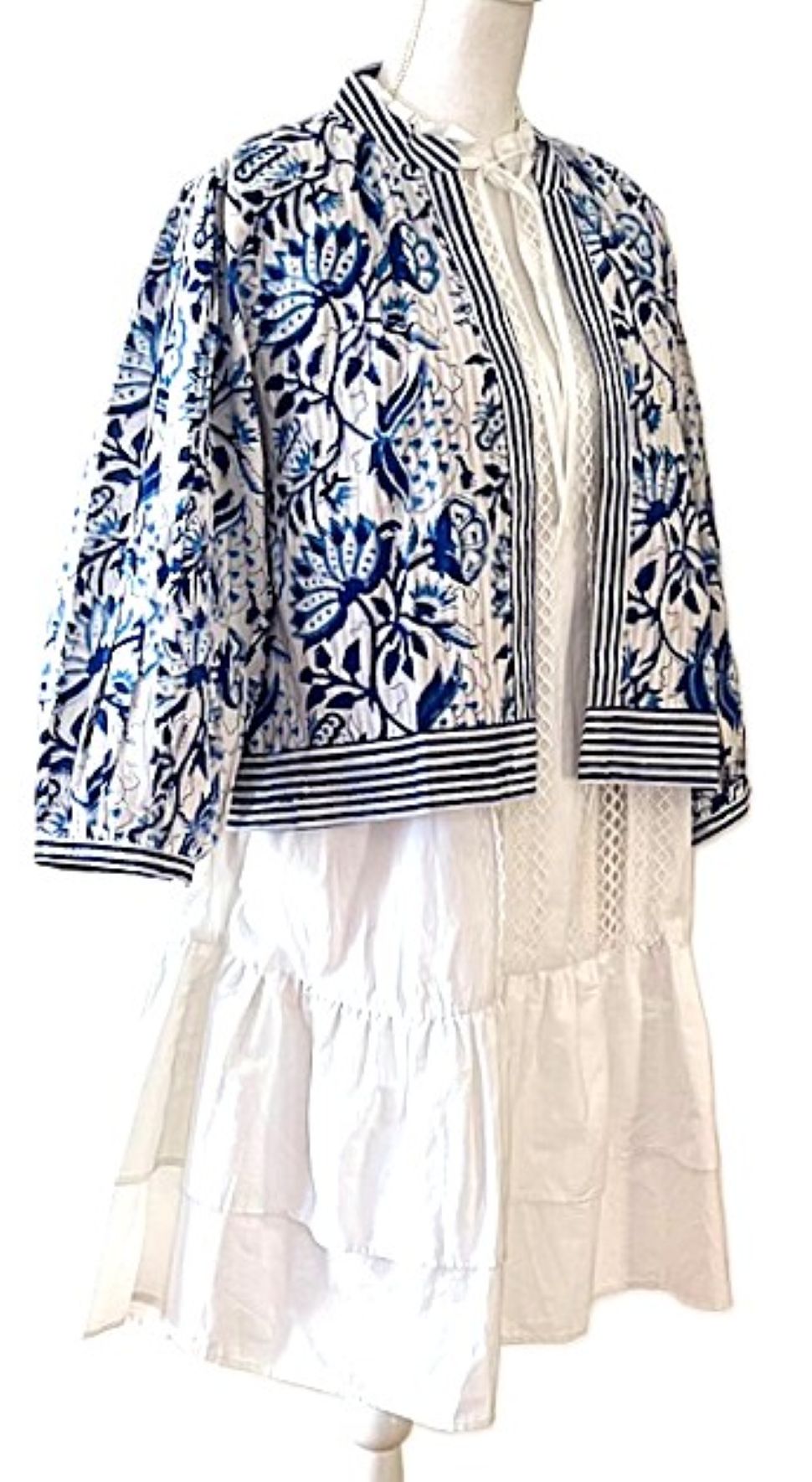 Designer Floral Jacket With Impressive Engineered Borders. Fully  Reversible. (Blue)