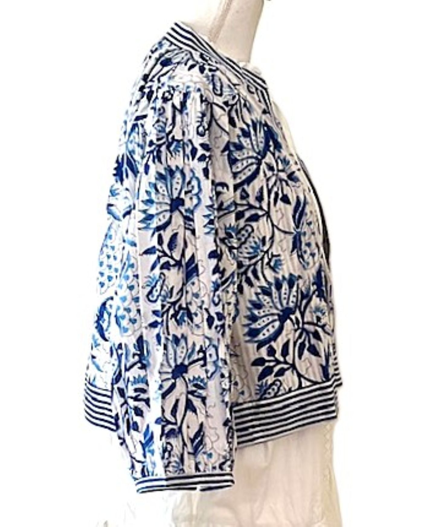 Designer Floral Jacket With Impressive Engineered Borders. Fully  Reversible. (Blue)