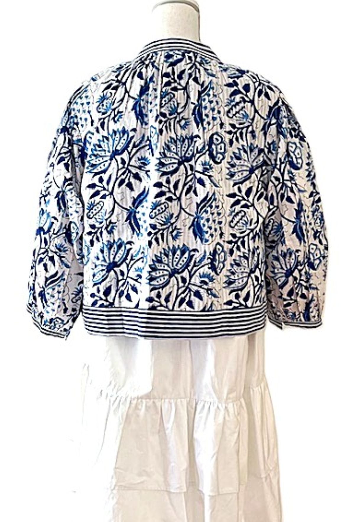 Designer Floral Jacket With Impressive Engineered Borders. Fully  Reversible. (Blue)
