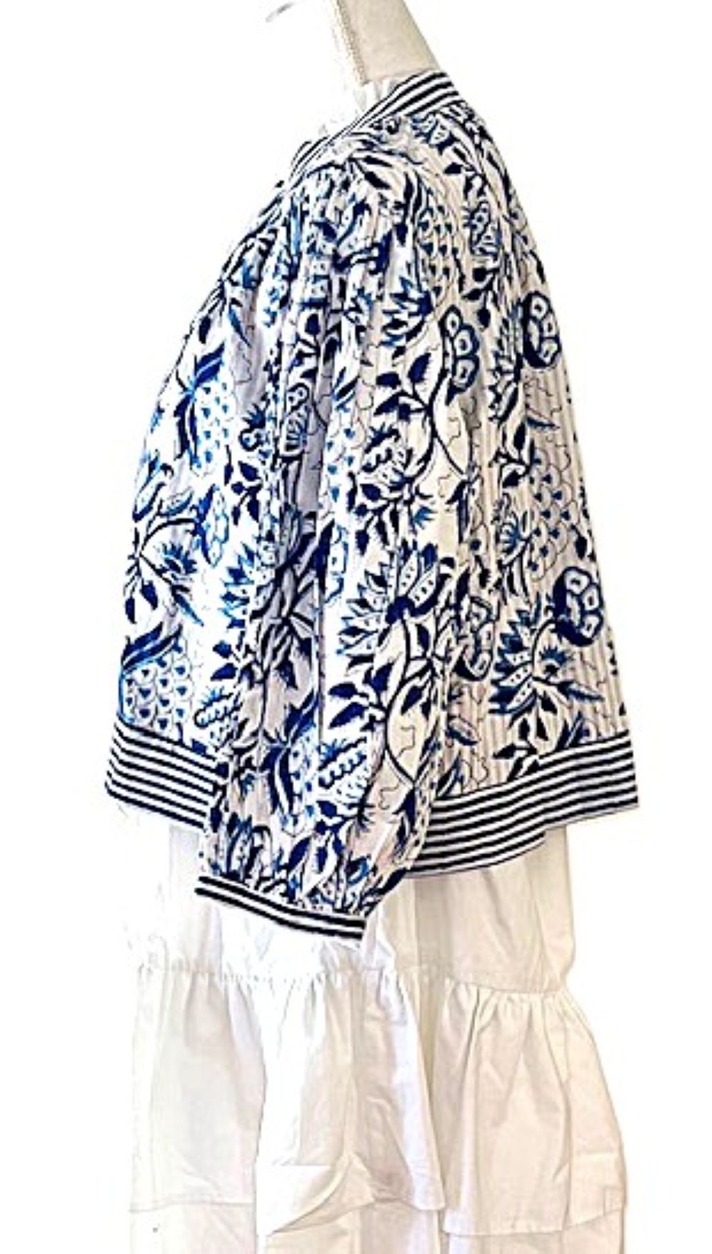 Designer Floral Jacket With Impressive Engineered Borders. Fully  Reversible. (Blue)