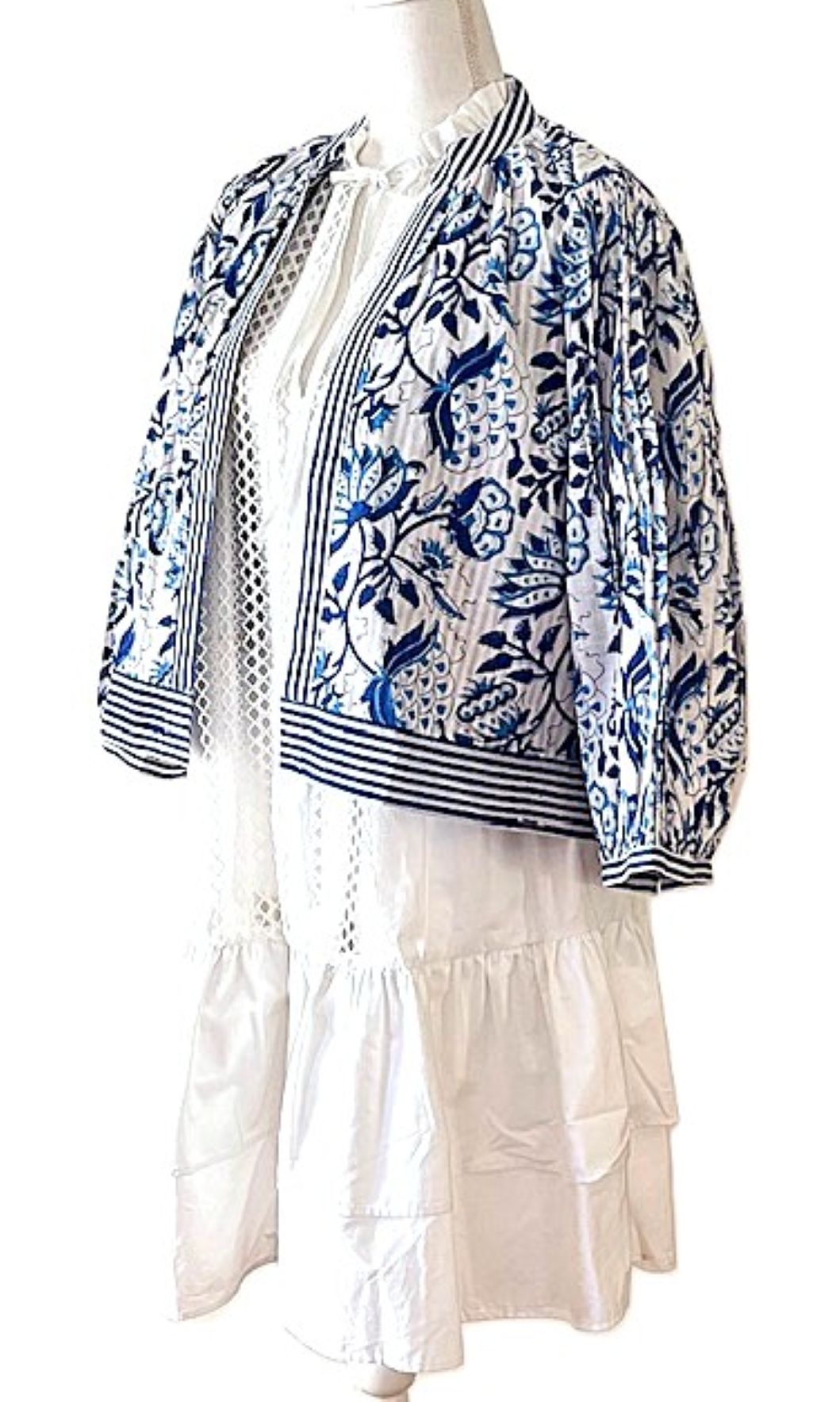 Designer Floral Jacket With Impressive Engineered Borders. Fully  Reversible. (Blue)