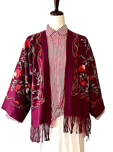 Jacket, Luxury At It's Finest. Cashmere Suzani Embroidered Jacket With Fringe. Artisan Piece.