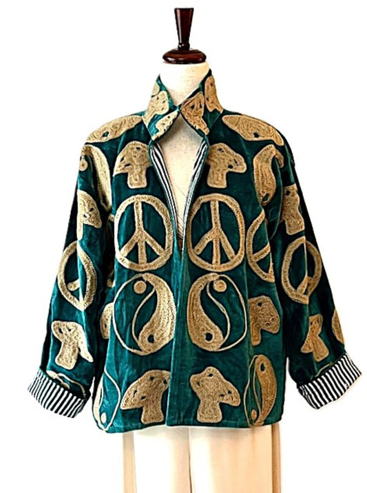 Jacket, Peace, Love, And Nature Handmade Suzani Velvet Jacket Fully Reversible:  60's Revival