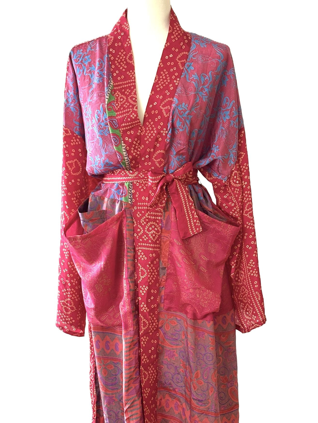 Kantha Bae Rasgulla Sari Serenity Kimono, Colorful Beauty.(Fuschia)