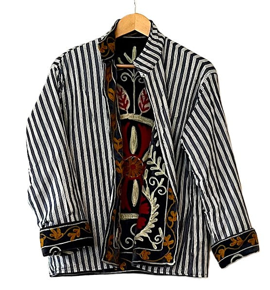 Jacket, Wearable Art In This Hand Embroidered Short Cotton Velvet Jacket, Reversible (Black)