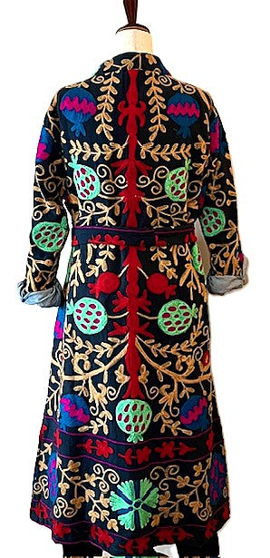 Jacket: Long Embroidered Suzani Top Coat, Color (Black Multicolor)