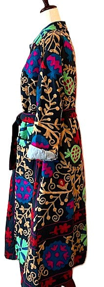 Jacket: Long Embroidered Suzani Top Coat, Color (Black Multicolor)