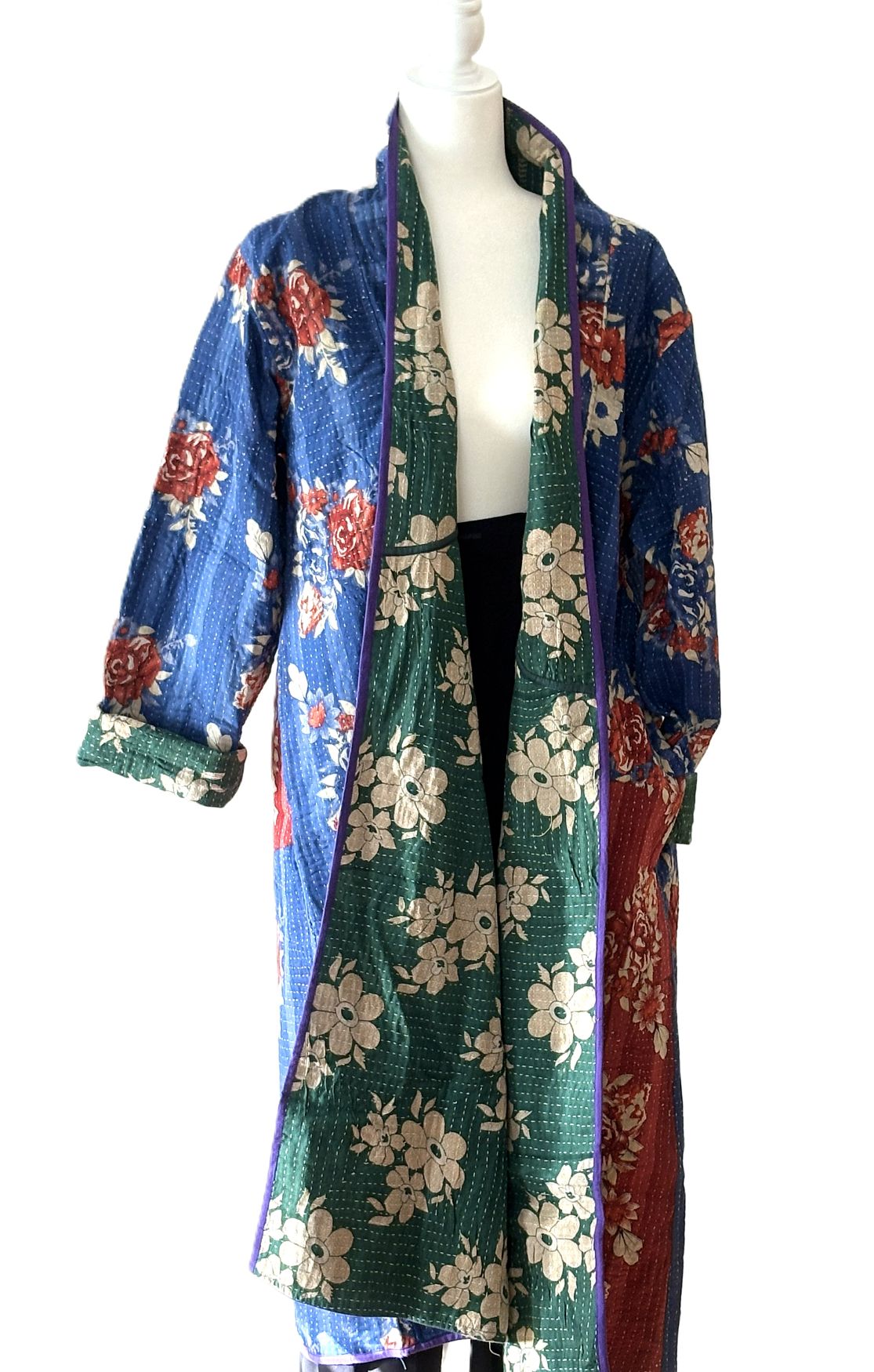 Jacket - Wearable Art, Fully Reversible Hand Embroidered Kimono Coat (Red) Must See.