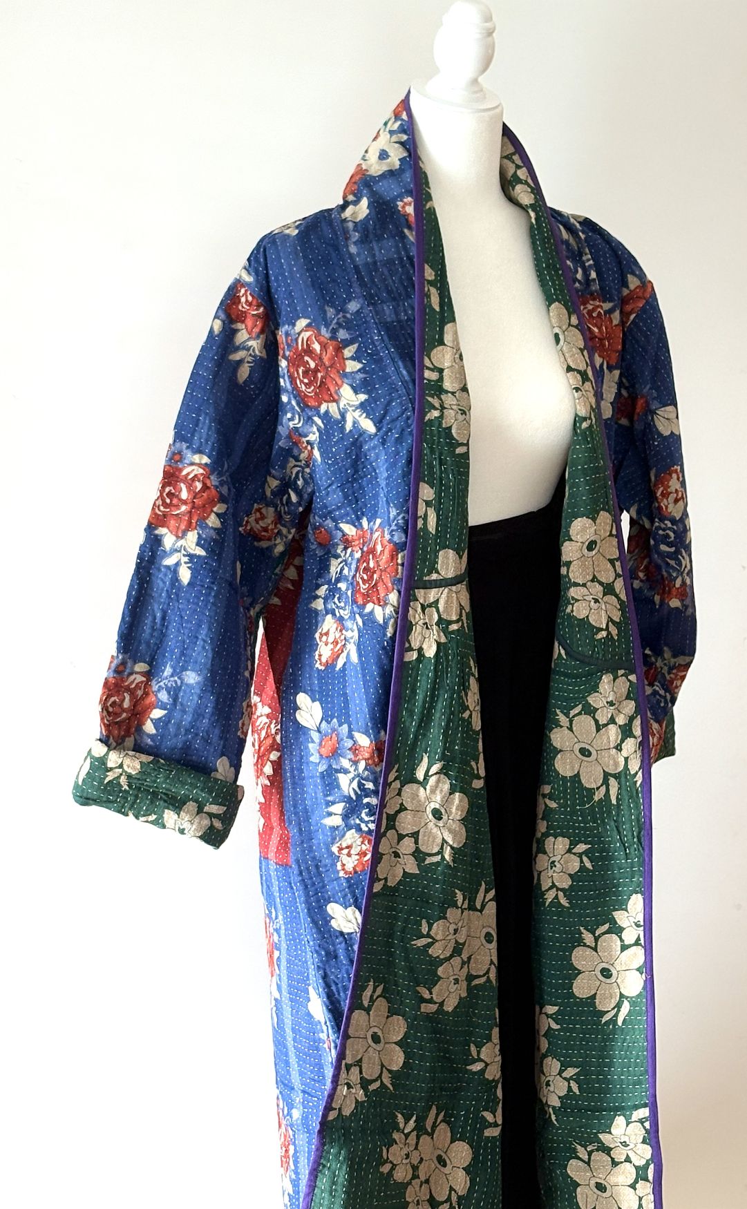 Jacket - Wearable Art, Fully Reversible Hand Embroidered Kimono Coat (Red) Must See.