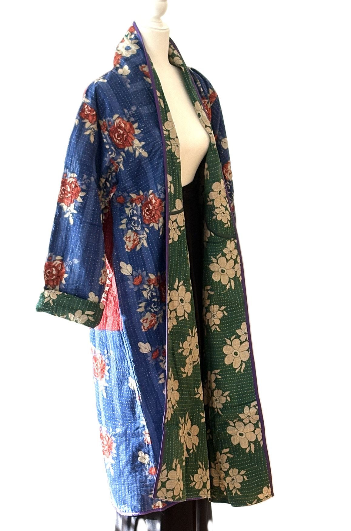 Jacket - Wearable Art, Fully Reversible Hand Embroidered Kimono Coat (Red) Must See.