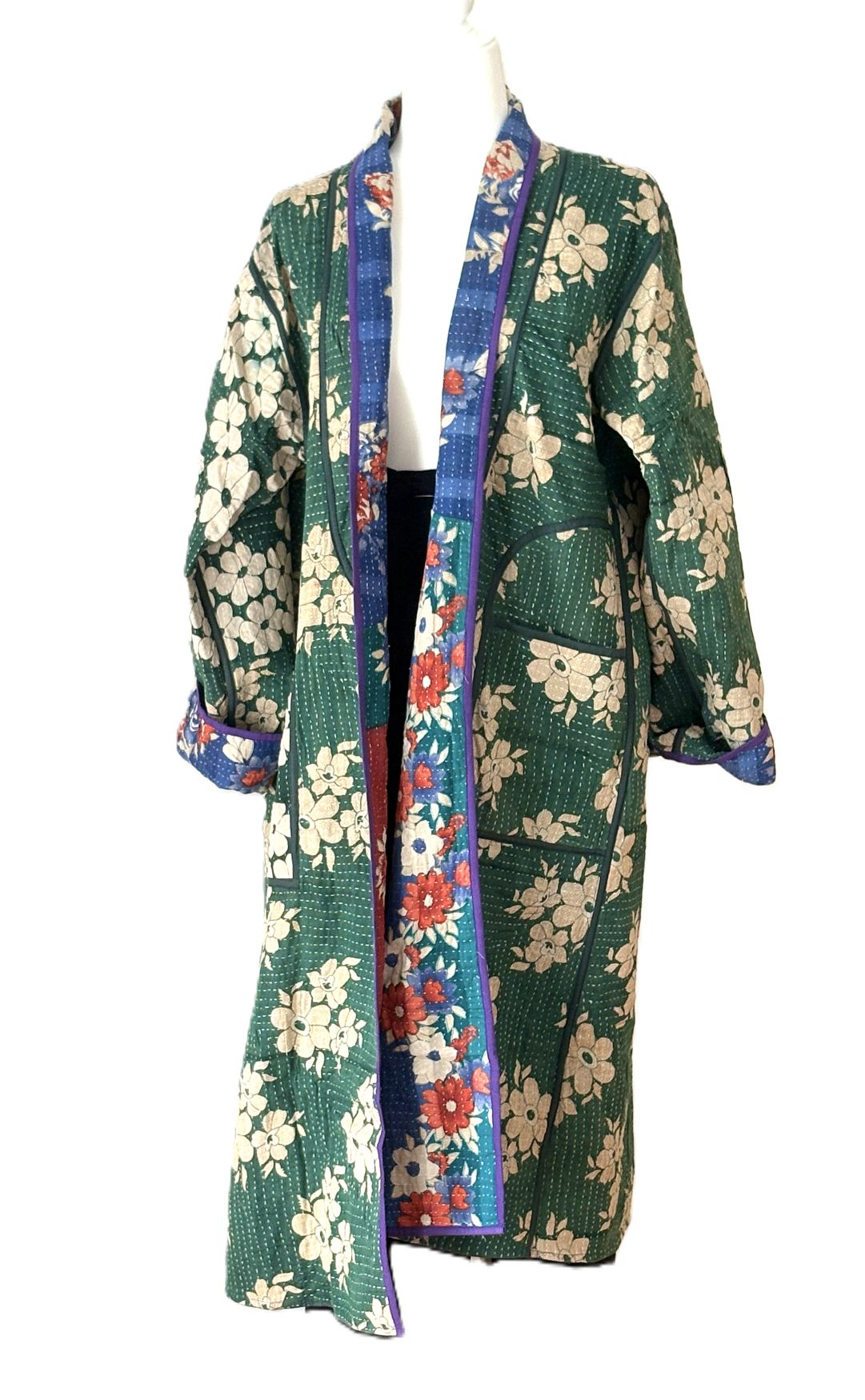 Jacket - Wearable Art, Fully Reversible Hand Embroidered Kimono Coat (Red) Must See.