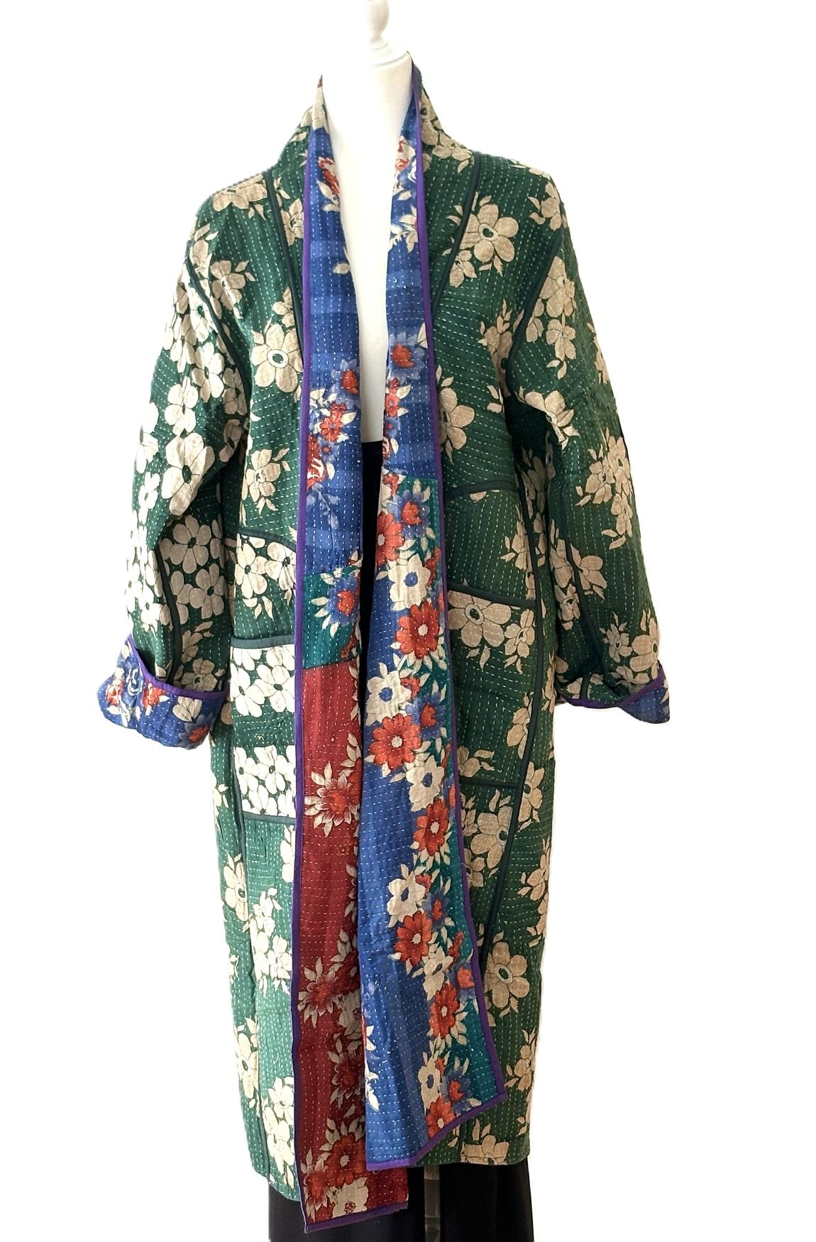 Jacket - Wearable Art, Fully Reversible Hand Embroidered Kimono Coat (Red) Must See.