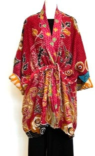 Gorgeous Open Kantha Embroidered Jacket Fully Reversible (Red/Pink Mix)