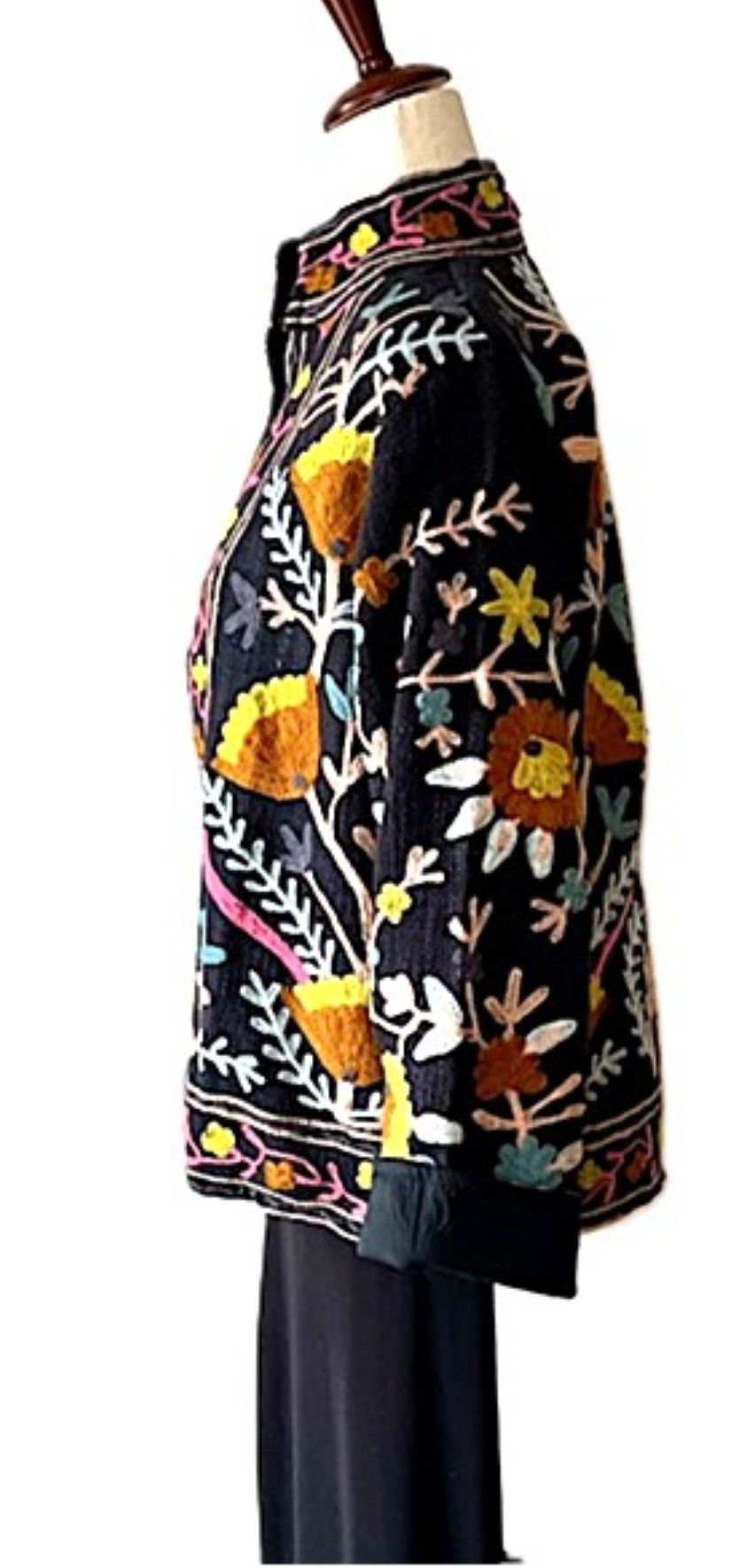 Jacket: Handmade Suzani Embroidered Cotton Jacket, Reversible (Black)