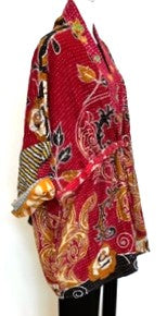 Gorgeous Open Kantha Embroidered Jacket Fully Reversible (Red/Pink Mix)