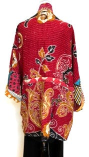 Gorgeous Open Kantha Embroidered Jacket Fully Reversible (Red/Pink Mix)