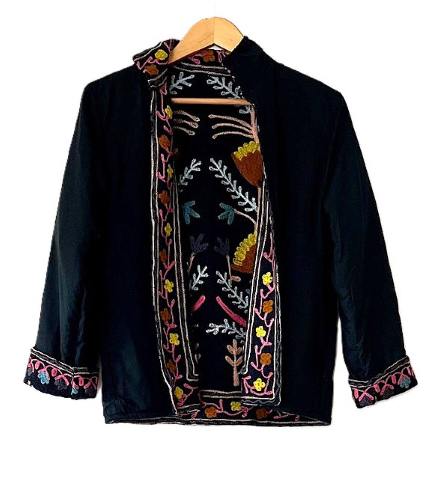 Jacket: Handmade Suzani Embroidered Cotton Jacket, Reversible (Black)