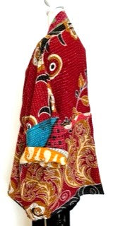 Gorgeous Open Kantha Embroidered Jacket Fully Reversible (Red/Pink Mix)