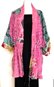 Gorgeous Open Kantha Embroidered Jacket Fully Reversible (Red/Pink Mix)