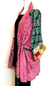 Gorgeous Open Kantha Embroidered Jacket Fully Reversible (Red/Pink Mix)
