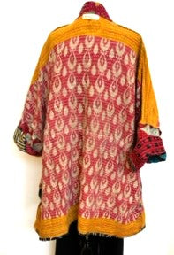 Gorgeous Open Kantha Embroidered Jacket Fully Reversible (Red/Gold Mix)