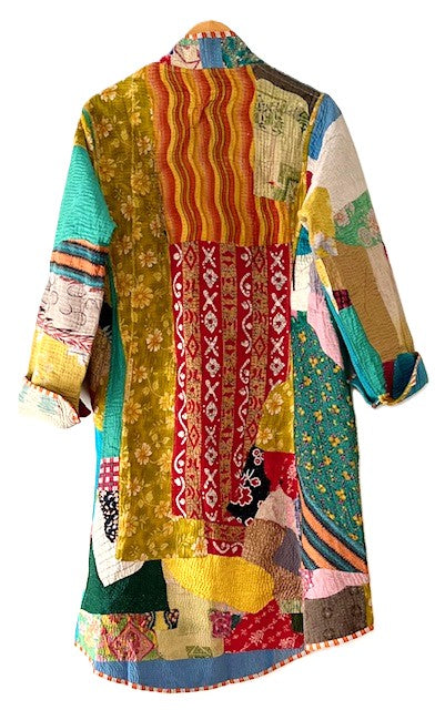 Tulip Cut Designer Waist Coat Is Fully Reversible. Kantha Stitching. Mixed Print