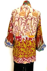 Gorgeous Open Kantha Embroidered Jacket Fully Reversible (Red/Gold Mix)