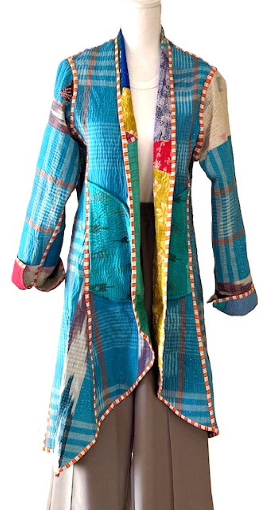 Tulip Cut Designer Waist Coat Is Fully Reversible. Kantha Stitching. Mixed Print