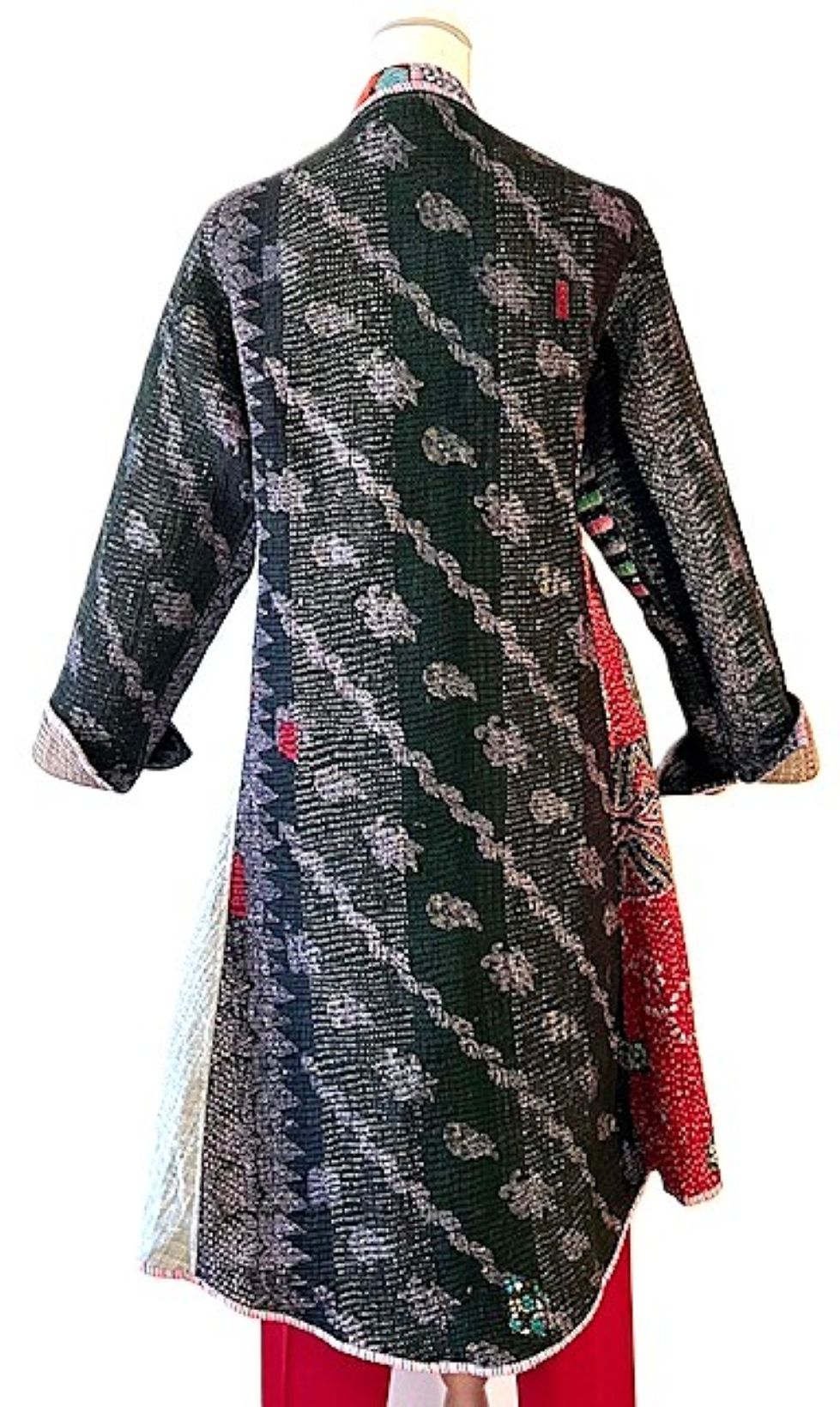 Tulip Cut Designer Waist Coat Is New and Fully Reversible. Kantha Stitching. Mixed Print